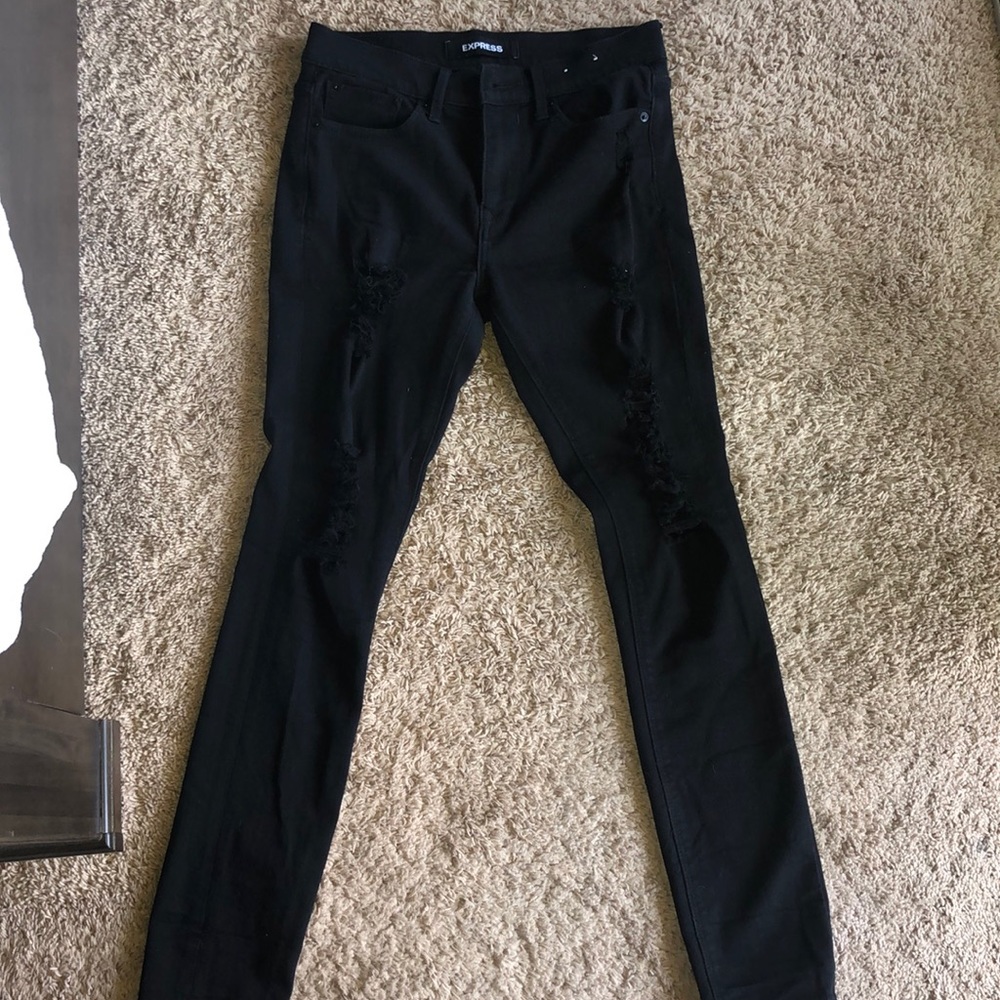Express black distressed skinny jeans